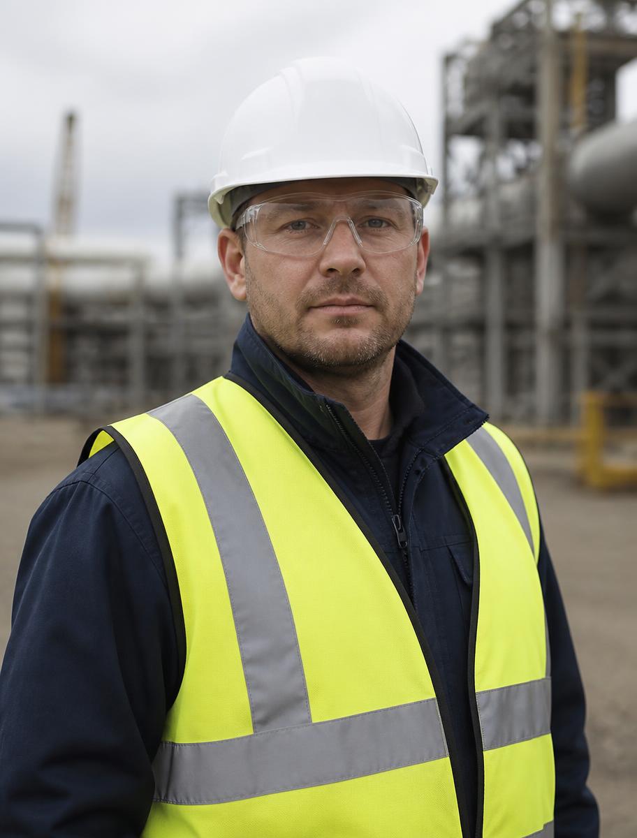 Field technician at an industrial construction site