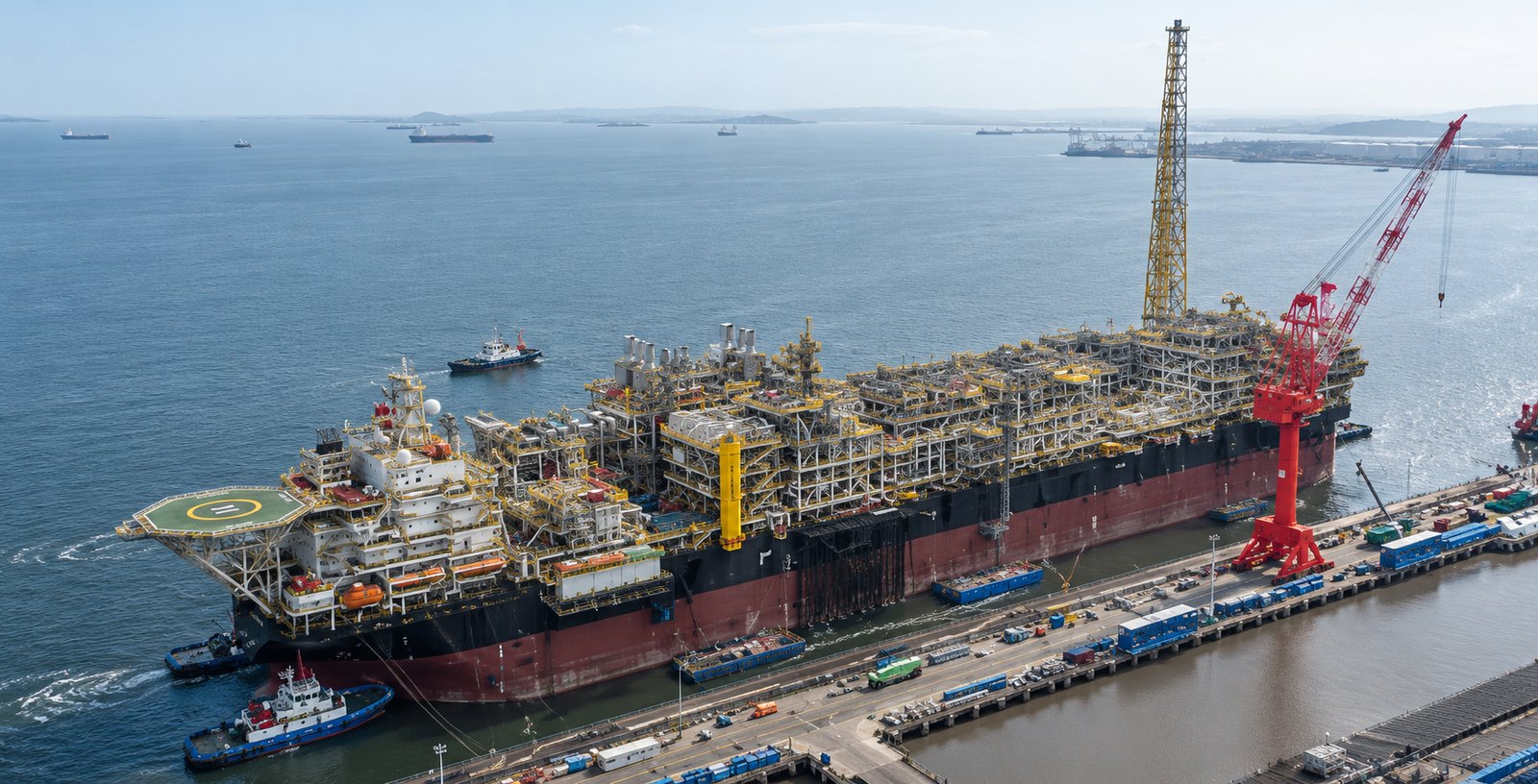 An FPSO alongside at a yard