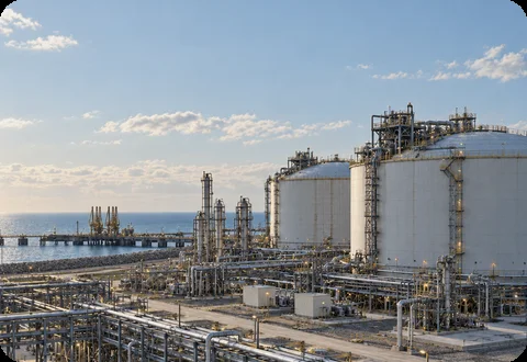 LNG storage tanks at a terminal